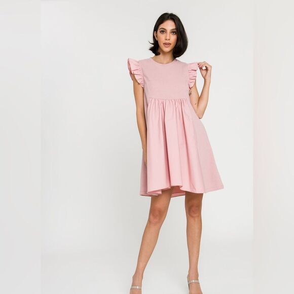 English Factory Flutter Sleeve Poplin Dress Blush Pink with pockets - Picture 2 of 13